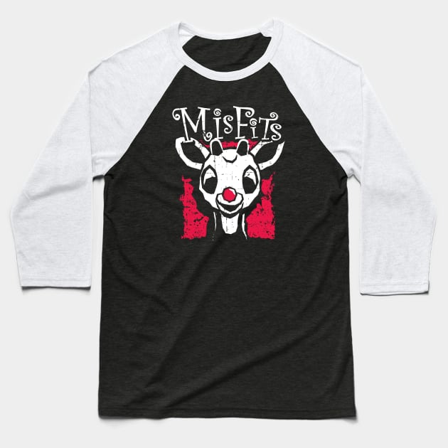 Misfits of Christmas Town: Rudolph the Red-Nosed Reindeer Baseball T-Shirt by SaltyCult